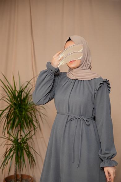 Füme Omuzdan Fırfırlı Elbise 5128