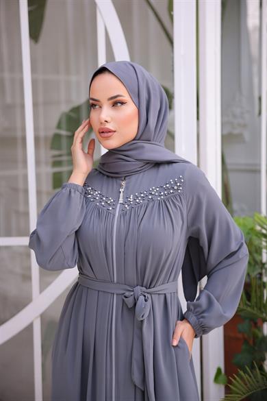 Füme Robalı Boncuklu Ferace 5016