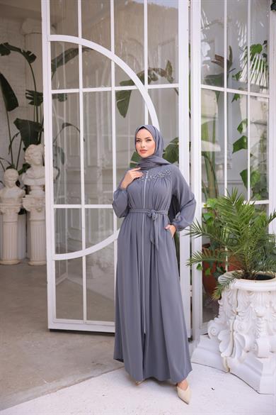 Füme Robalı Boncuklu Ferace 5016