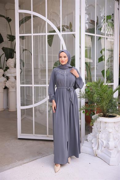 Füme Robalı Boncuklu Ferace 5016