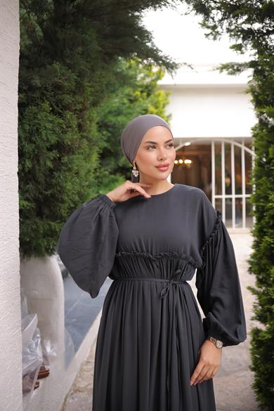 Füme Robalı Büzgülü Oversize Elbise 5093