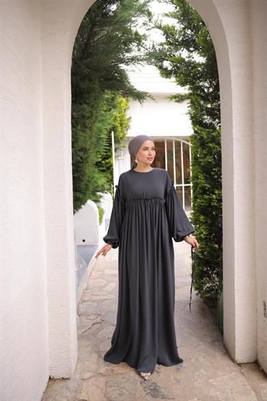 Füme Robalı Büzgülü Oversize Elbise 5093