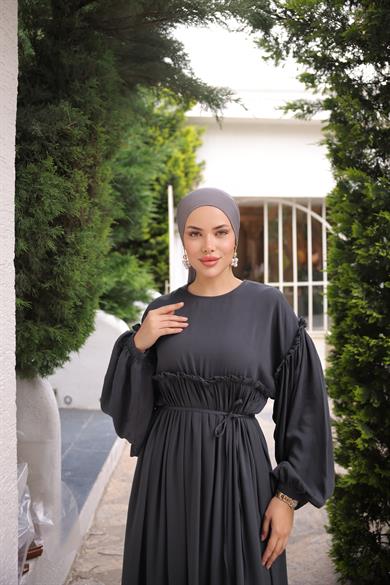 Füme Robalı Büzgülü Oversize Elbise 5093