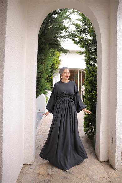 Füme Robalı Büzgülü Oversize Elbise 5093