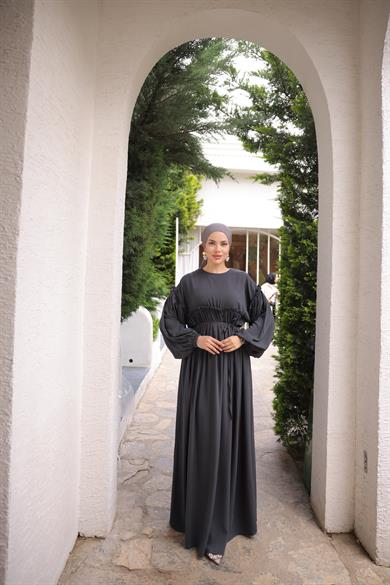 Füme Robalı Büzgülü Oversize Elbise 5093