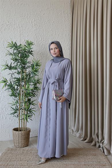 Gri Abaya Görünümlü Elbise 5040