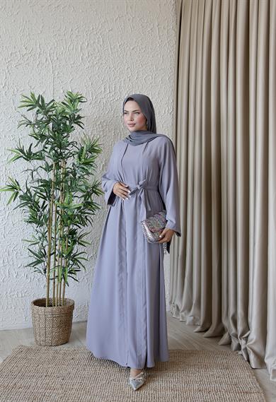 Gri Abaya Görünümlü Elbise 5040