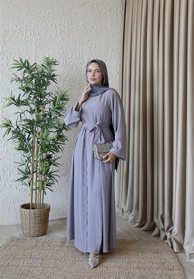 Gri Abaya Görünümlü Elbise 5040