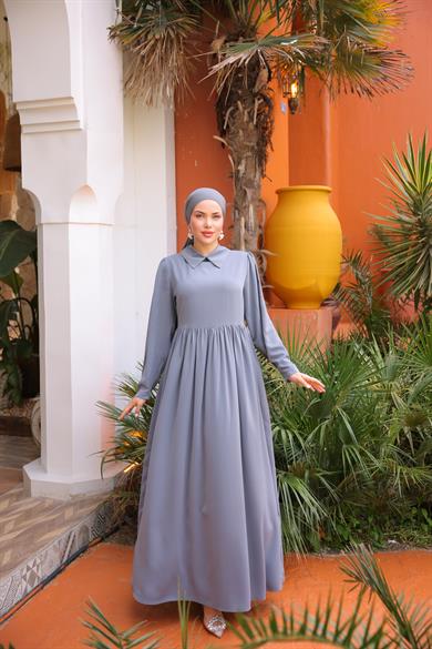 Gri Pelerinli Elbise 5084