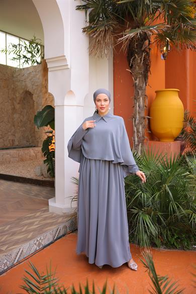 Gri Pelerinli Elbise 5084