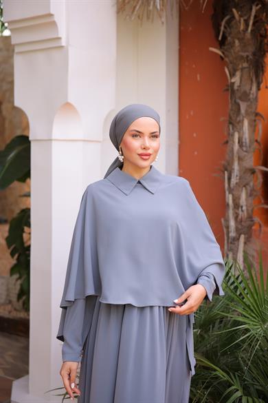 Gri Pelerinli Elbise 5084