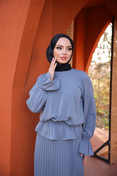 Gri Piliseli Etekli Takım 5076