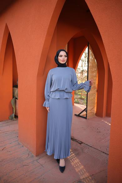 Gri Piliseli Etekli Takım 5076