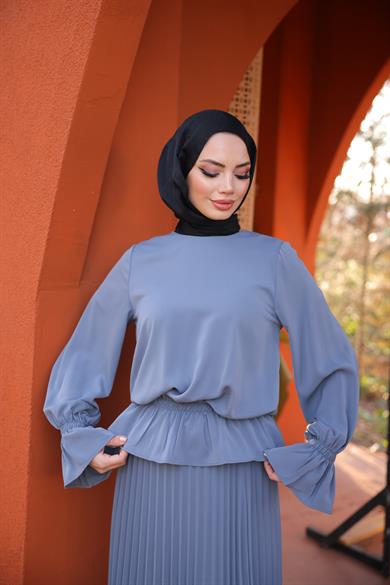 Gri Piliseli Etekli Takım 5076