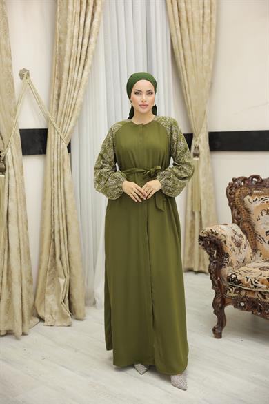 Haki-Bej Papatya Süzene Nakışlı Reglan Kol Ferace 5051