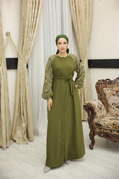 Haki-Bej Papatya Süzene Nakışlı Reglan Kol Ferace 5051