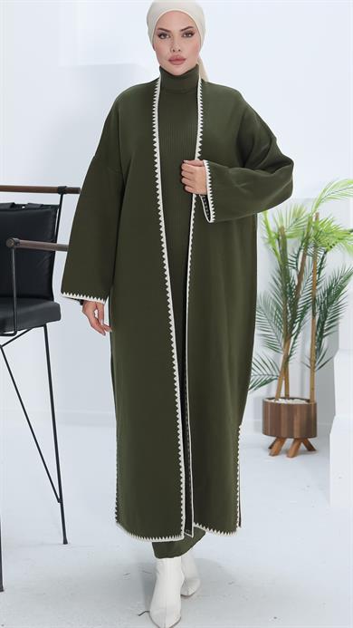 Haki Çoban Dikişli Hırka 18204