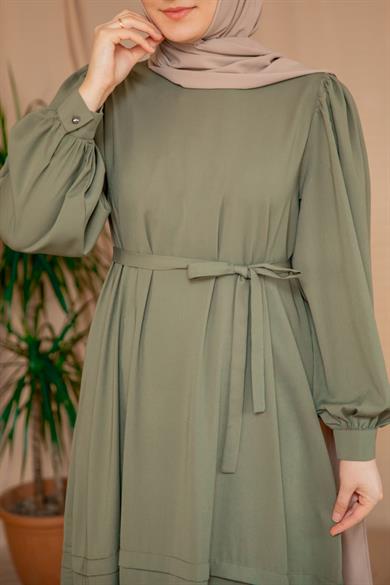 Haki Eteği Nervürlü Elbise 5124