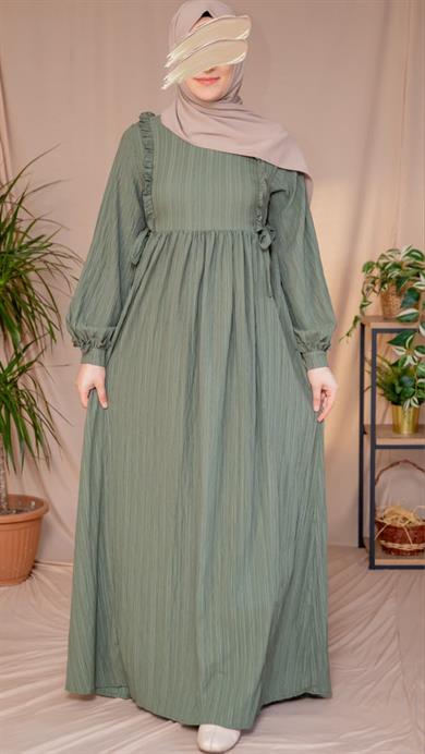 Haki Göğsü Fırfırlı Elbise 5131