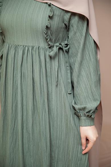 Haki Göğsü Fırfırlı Elbise 5131