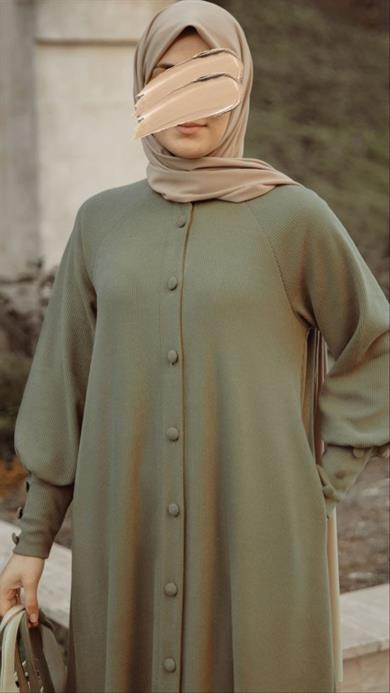 Haki Kaplama düğmeli Elbise Nsr 5107