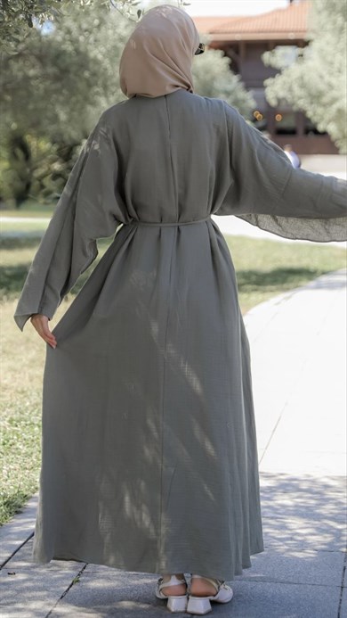 Haki Önü Pelerinli Oversize Elbise 5156