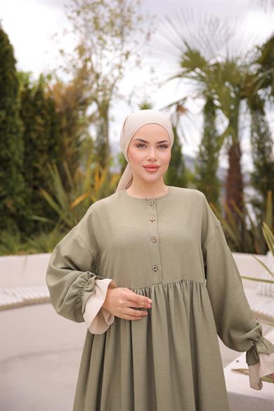 Haki Önlüklü Oversize Elbise 5095