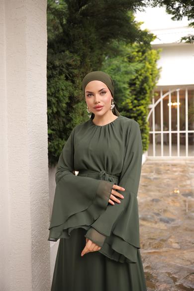 Haki Şifon Elbise 5088