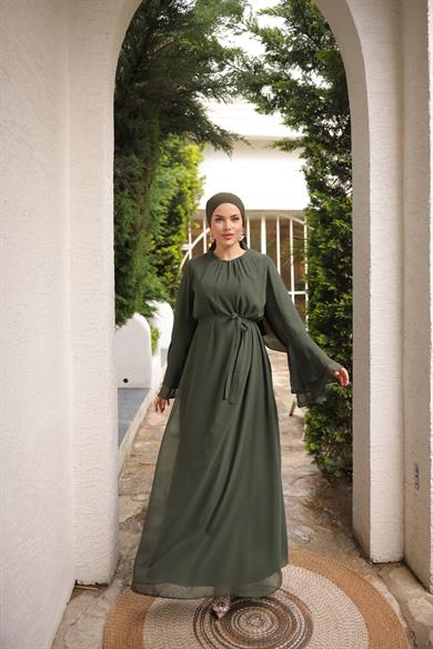 Haki Şifon Elbise 5088