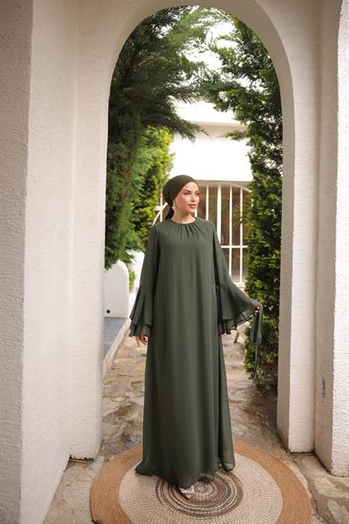 Haki Şifon Elbise 5088