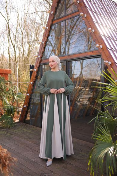 Haki Üçgen Garnili Elbise 5080