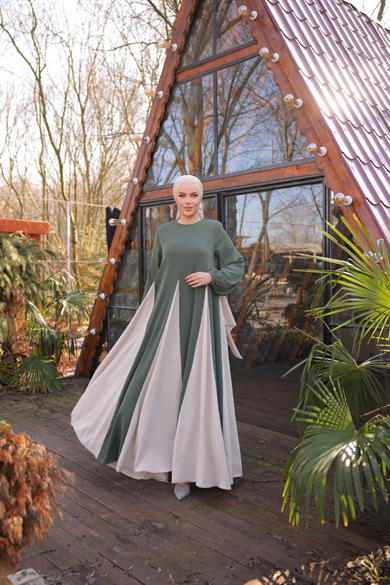 Haki Üçgen Garnili Elbise 5080