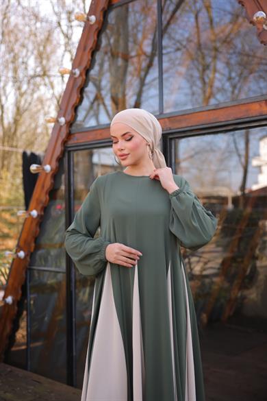 Haki Üçgen Garnili Elbise 5080