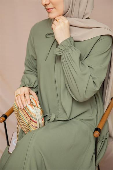 Haki Yanları Katlı Kroş Elbise 5123