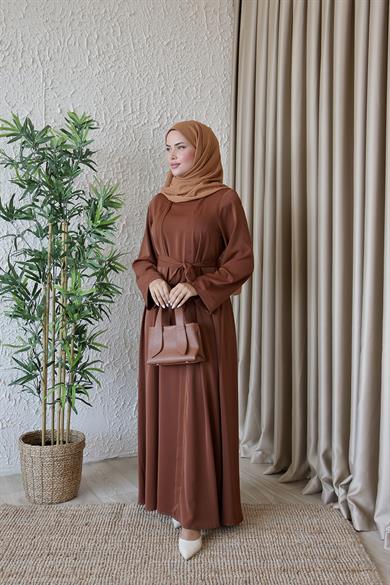 Kahverengi Abaya Görünümlü Elbise 5040