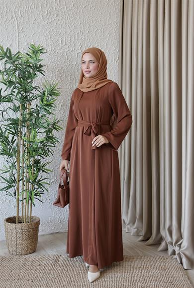 Kahverengi Abaya Görünümlü Elbise 5040