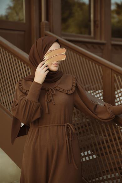 Kahverengi Bebe Yakalı Elbise Nsr 5106