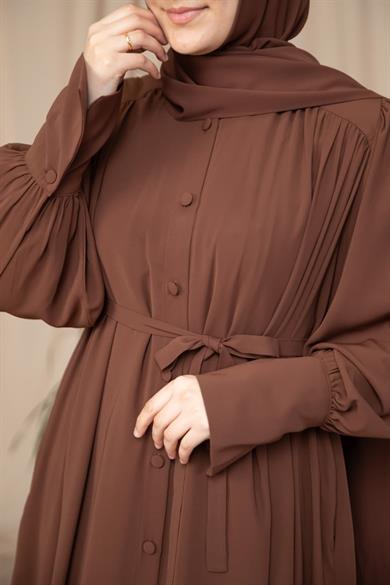 Kahverengi Boydan Kaplama Düğmeli Ferace 5130