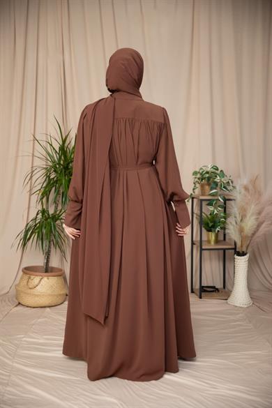 Kahverengi Boydan Kaplama Düğmeli Ferace 5130