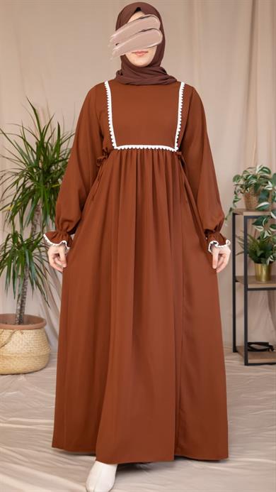 Kahverengi Dantel Detaylı Elbise 5126