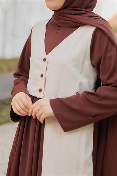 Kahverengi Garnili Yelek Görünümlü Elbise 5120