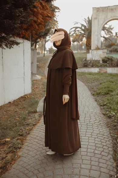 Kahverengi Pelerinli Elbise 5108