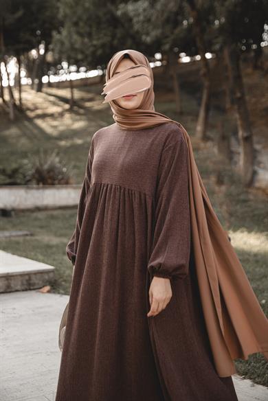 Kahverengi Robalı Oversize Elbise Nsr 5110
