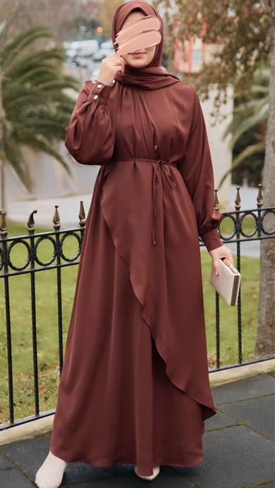 Kahverengi Volanlı Elbise 5116