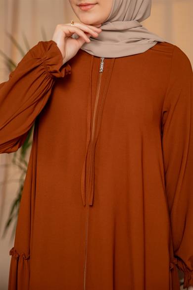 Kahverengi Yanları Katlı Kroş Elbise 5123