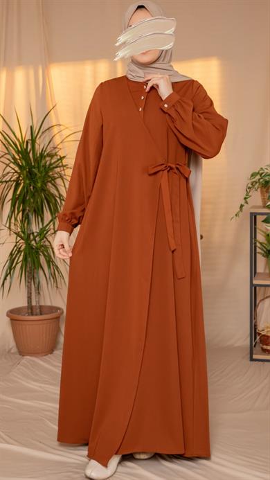 Kahverengi Yarım Patlı Anvelop Elbise 5122