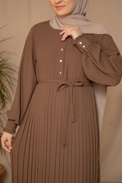 Kapuçino Pliseli elbise 5129