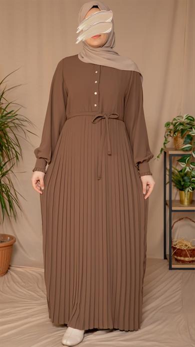 Kapuçino Pliseli elbise 5129