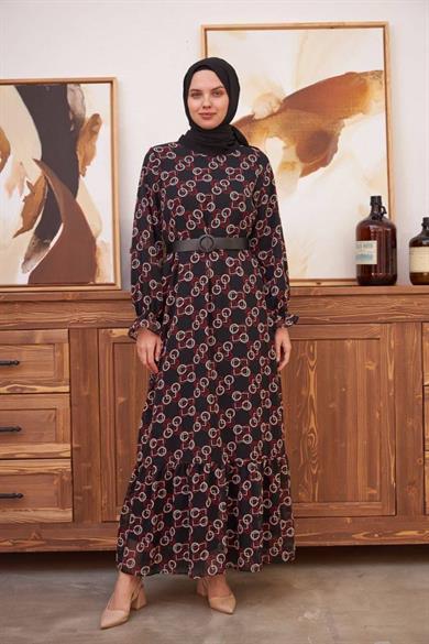 Kırmızı Şifon Kemer Detaylı Uzun Tesetür Elbise Fdl1533