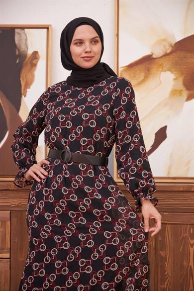 Kırmızı Şifon Kemer Detaylı Uzun Tesetür Elbise Fdl1533